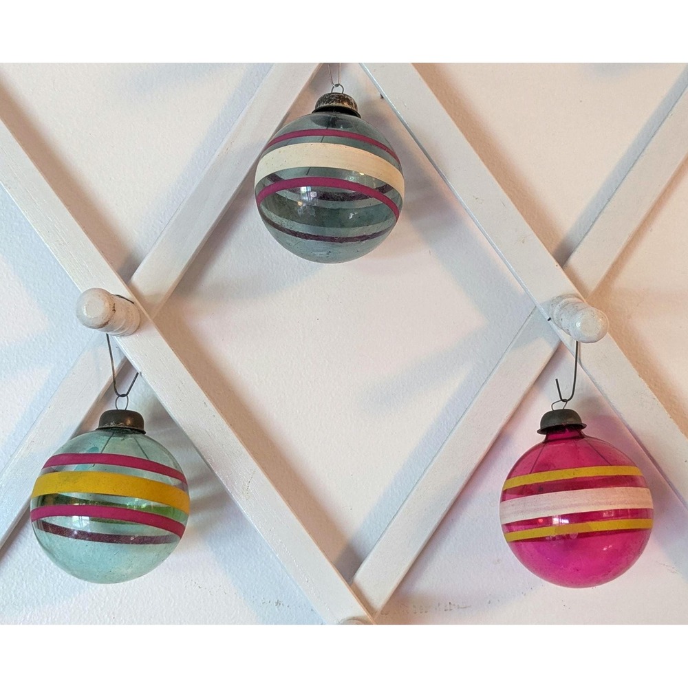Set of 3 Vintage Glass Christmas Ornaments